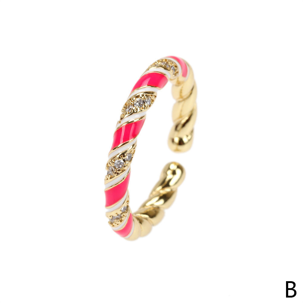 Wholesale Copper Gold Plated Micro Zircon Fried Dough Twists Open Ring